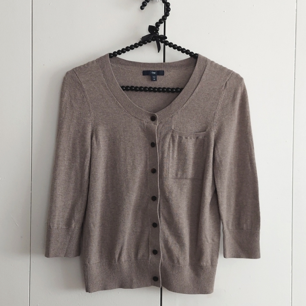 GAP Taupe Cropped Elbow Length Sleeves Lightweight Cardigan Sweater Size XS